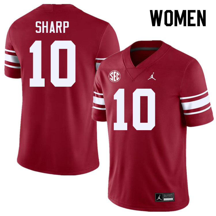 Women #10 Bauer Sharp Oklahoma Sooners 2024 SEC Conference College Football Jerseys-Throwback